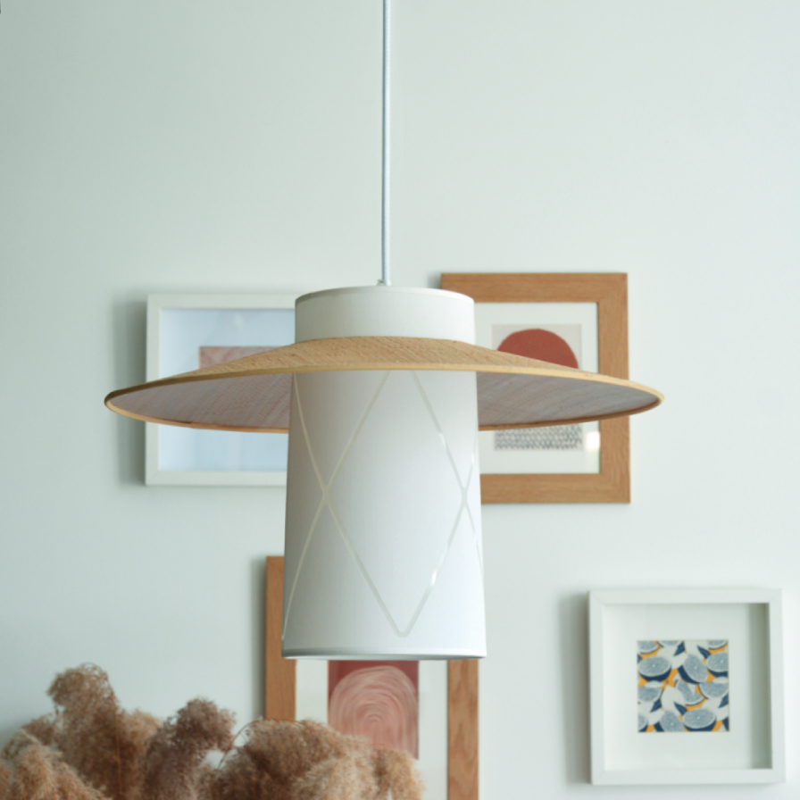 Suspension Albane multiple abat-jour en coton et rotin